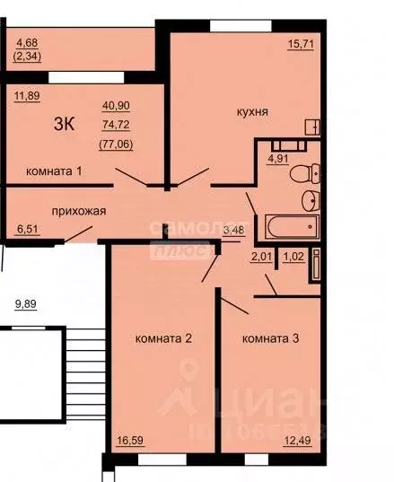 3-к кв. Челябинская область, Челябинск ул. Клайна, 9 (75.0 м) - Фото 1