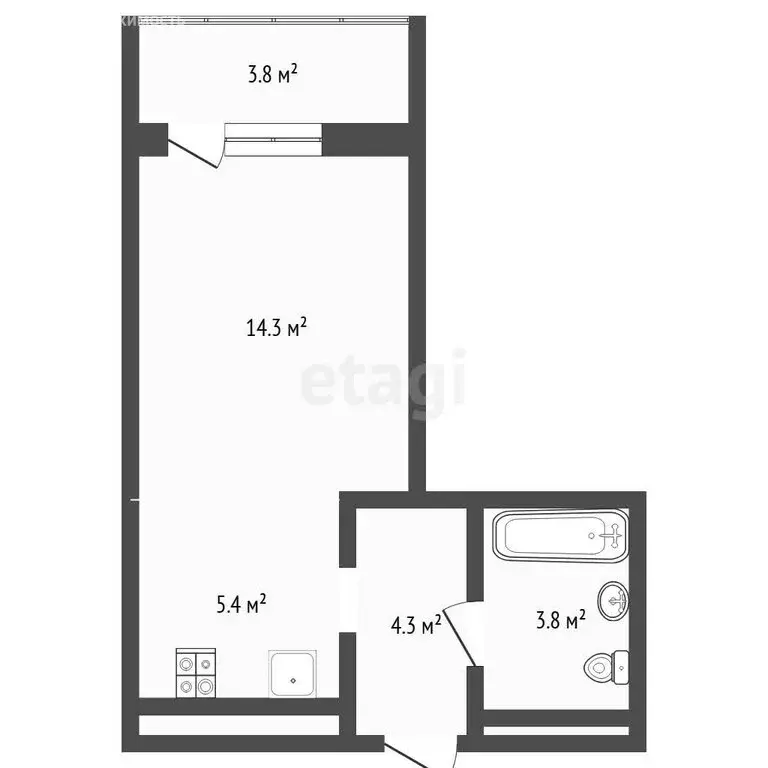 Квартира-студия: Тюмень, микрорайон ДОК, Воронинская улица, 45 (31.8 ... - Фото 1
