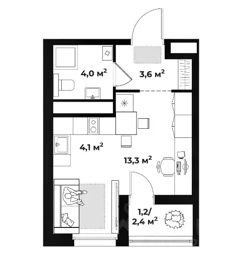 Студия Тверская область, Тверь ул. 2-я Красина, 64 (26.2 м) - Фото 2