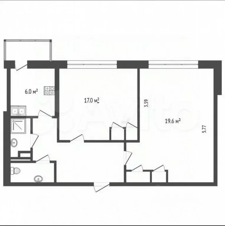 2-к. квартира, 49 м, 6/9 эт. - Фото 0