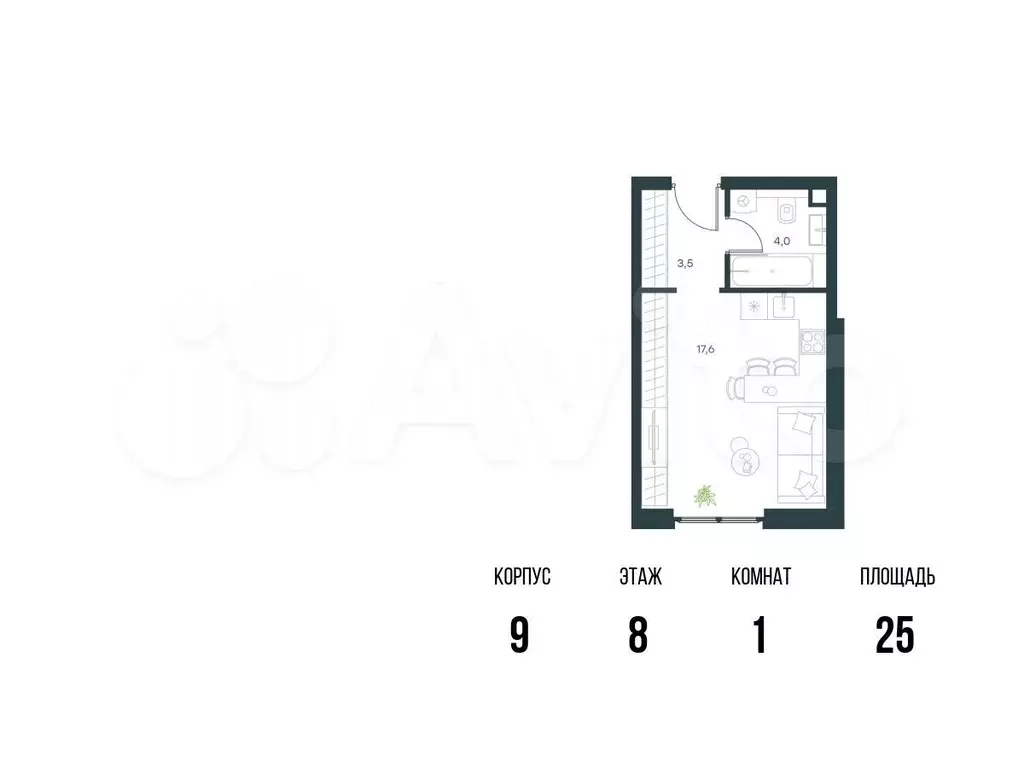 Квартира-студия, 25 м, 8/28 эт. - Фото 0