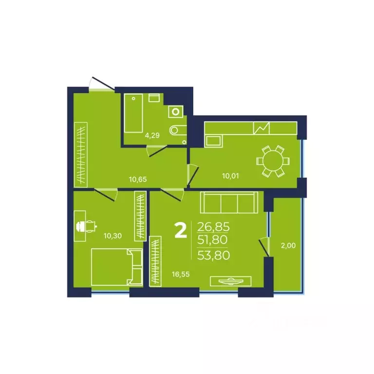 2-к кв. Башкортостан, Уфа просп. Дружбы Народов, 51/1 (53.9 м) - Фото 1