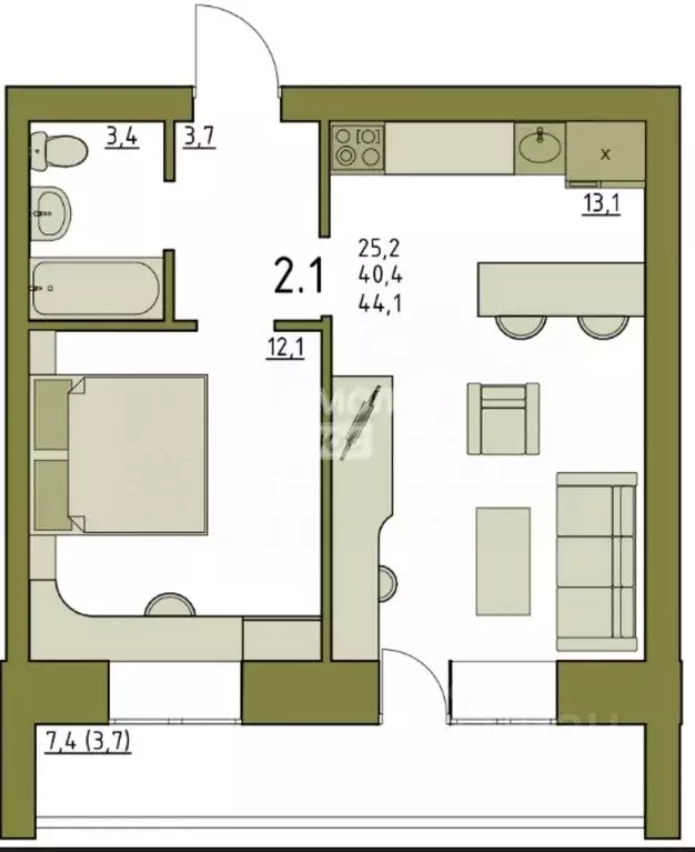 1-к кв. Вологодская область, Вологда ул. Чернышевского, 110Ак1 (44.1 ... - Фото 2