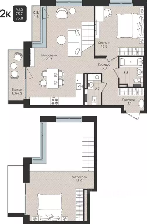 2-к кв. Пермский край, Пермь ул. Космонавта Беляева, 210 (75.8 м) - Фото 1