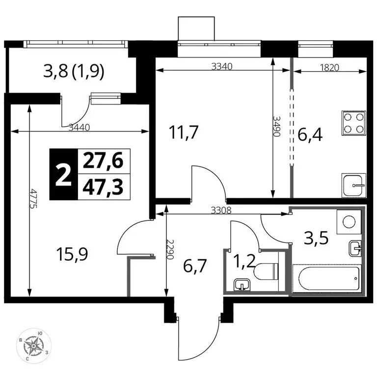 2-комнатная квартира: Люберцы, Рождественская улица, 10 (47.4 м) - Фото 2