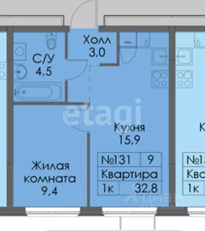 1-к кв. Татарстан, Казань Нокса Парк жилой комплекс, 8 (32.8 м) - Фото 0