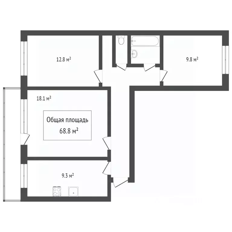 3-к кв. Томская область, Томск ул. Ивановского, 16 (68.1 м) - Фото 2
