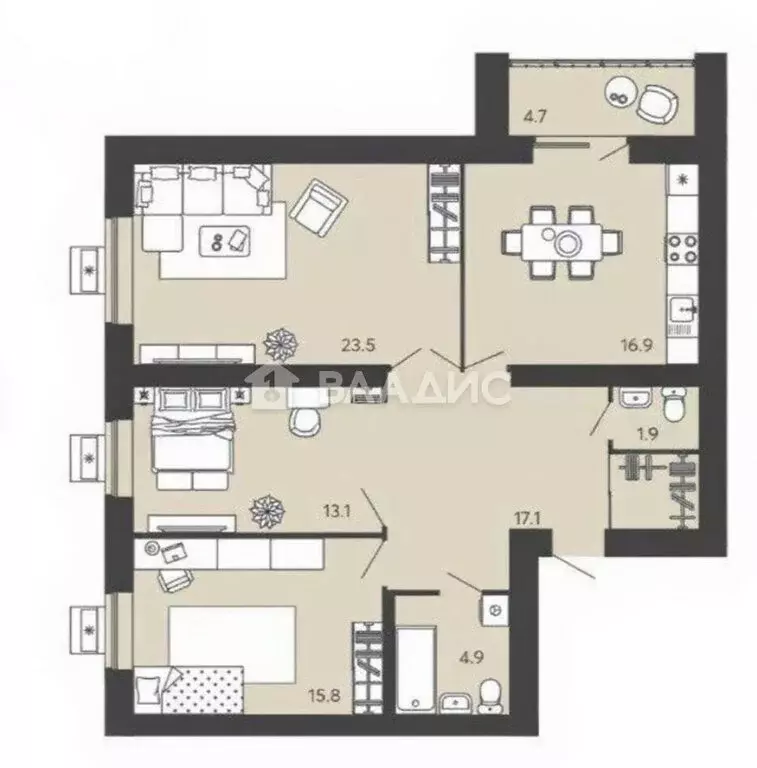 3-комнатная квартира: Засечное, Изумрудная улица, 6 (97.8 м) - Фото 1