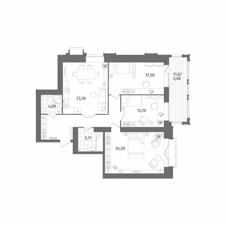 3-комнатная квартира: Санкт-Петербург, Лиственная улица, 20к2 (109.7 ... - Фото 1