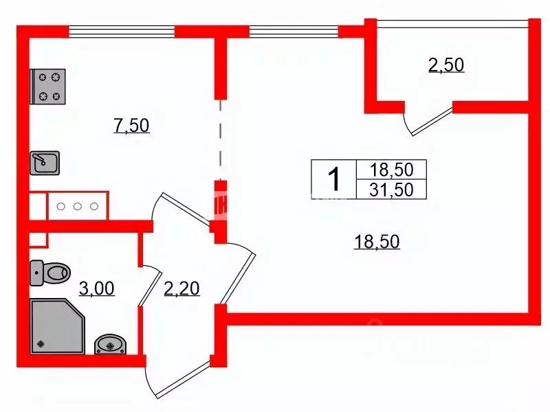 1-к кв. Санкт-Петербург дор. Муринская, 8к4 (31.5 м) - Фото 1