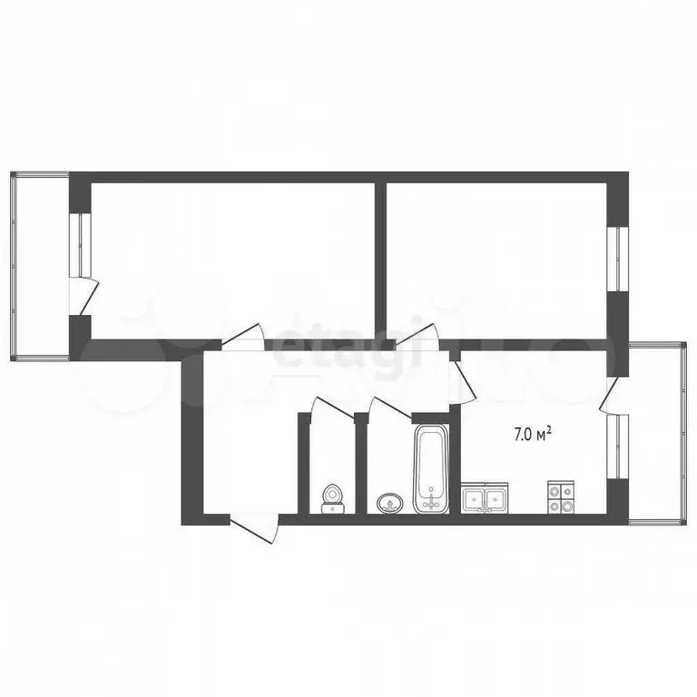 2-к. квартира, 42,7 м, 4/5 эт. - Фото 0