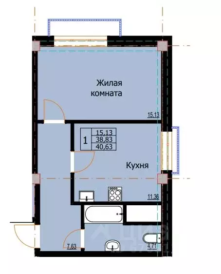 1-к кв. Ставропольский край, Ессентуки  (40.63 м) - Фото 0