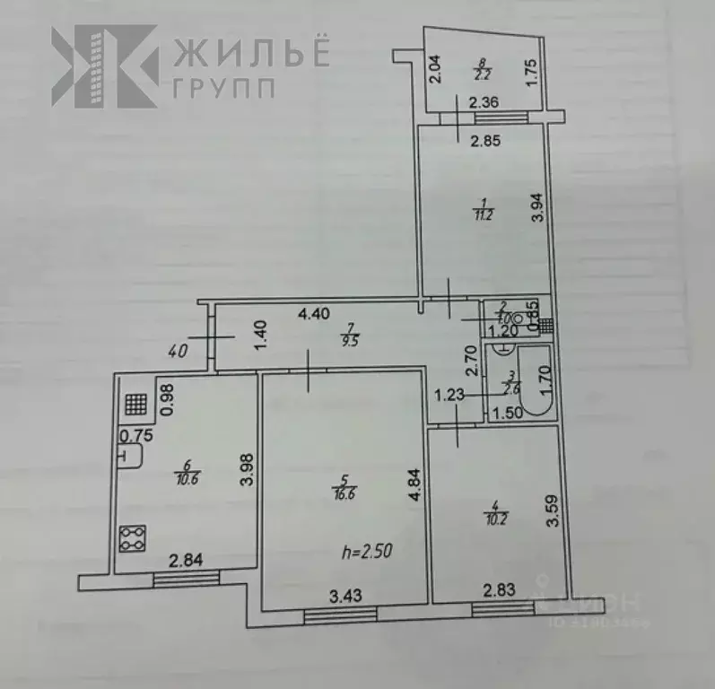 3-к кв. Татарстан, Казань ул. Юлиуса Фучика, 83 (65.0 м) - Фото 2
