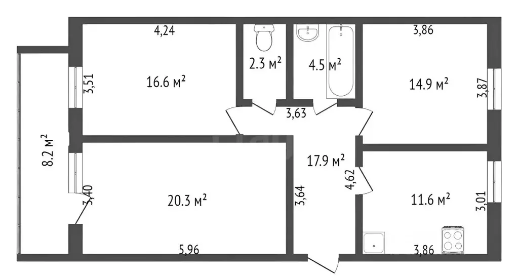 3-к кв. Тюменская область, Тюмень Солнечный проезд, 7 (82.0 м) - Фото 1