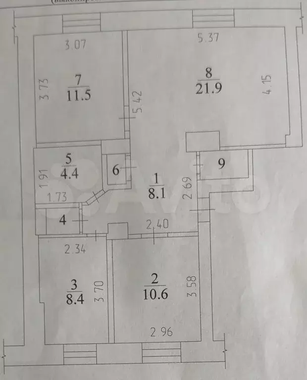 3-к. квартира, 68,3 м, 2/3 эт. - Фото 0