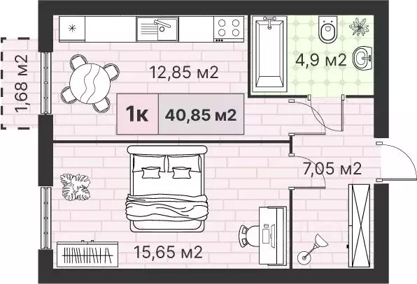 1-к кв. Калининградская область, Гурьевский муниципальный округ, пос. ... - Фото 1