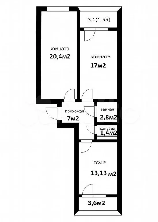 2-к. квартира, 65,4 м, 24/24 эт. - Фото 0