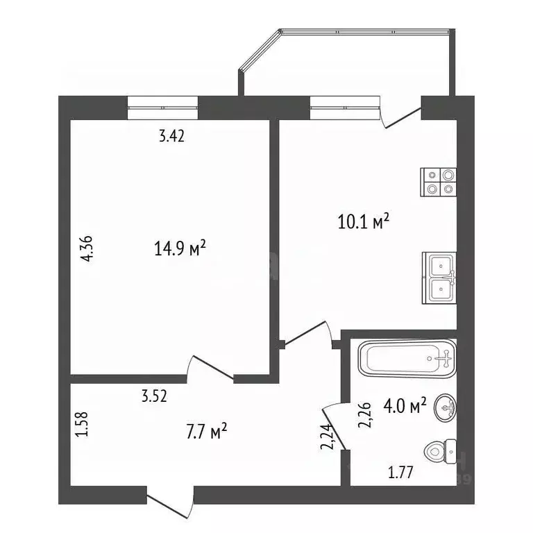 1-к кв. Башкортостан, Стерлитамак ул. Суворова, 6 (36.7 м) - Фото 2