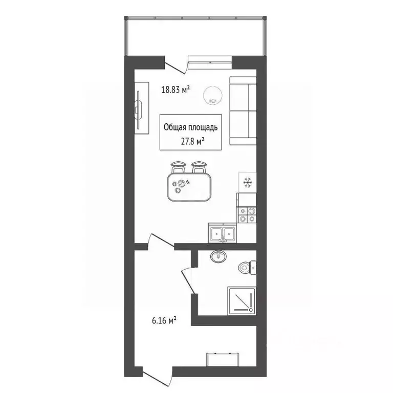 Студия Новосибирская область, Новосибирск Покатная ул., 130/1 (27.8 м) - Фото 2