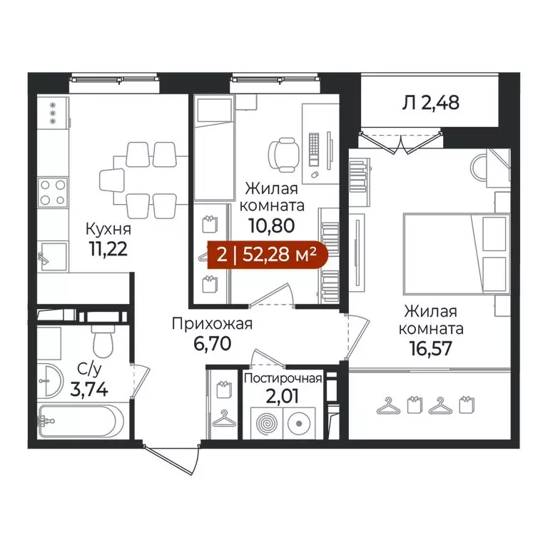 2-комнатная квартира: Всеволожский район, посёлок Щеглово (52.28 м) - Фото 1