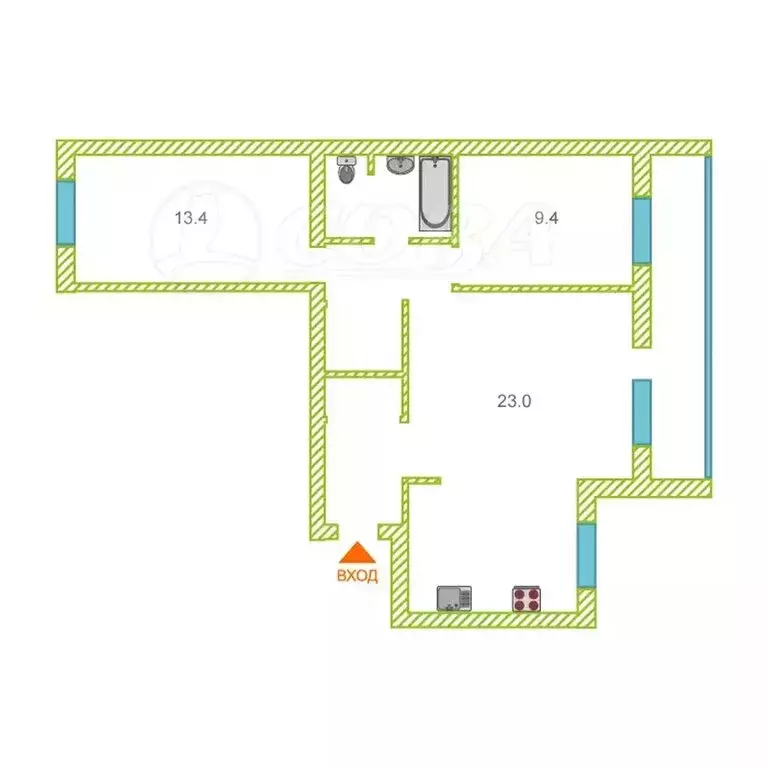 3-комнатная квартира: Тюмень, Харьковская улица, 48 (60 м) - Фото 2