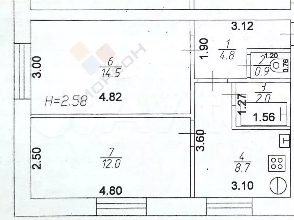 2-к. квартира, 42,8 м, 3/3 эт. - Фото 0