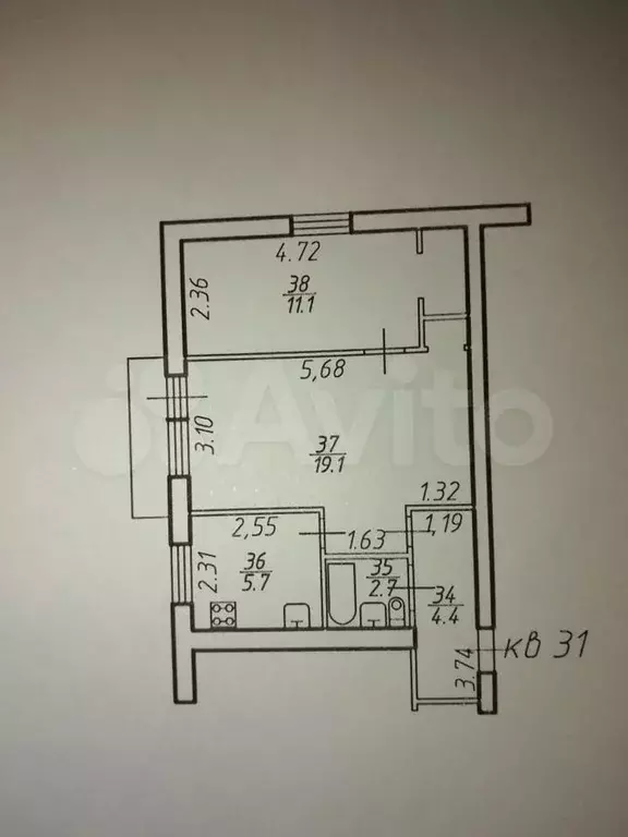 2-к. квартира, 45 м, 4/4 эт. - Фото 0