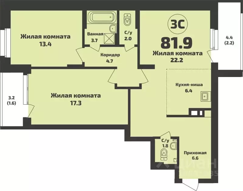 3-к кв. Новосибирская область, Новосибирский район, Станционный ... - Фото 1