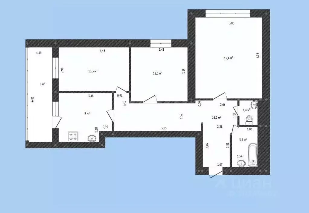 3-к кв. Башкортостан, Уфа ул. Сун-Ят-Сена, 9 (80.0 м) - Фото 2