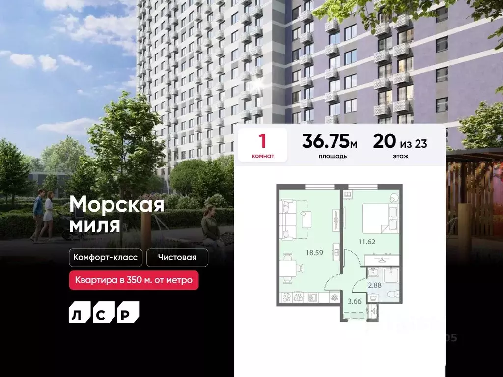 1-к кв. Санкт-Петербург Морская миля жилой комплекс (36.75 м) - Фото 0