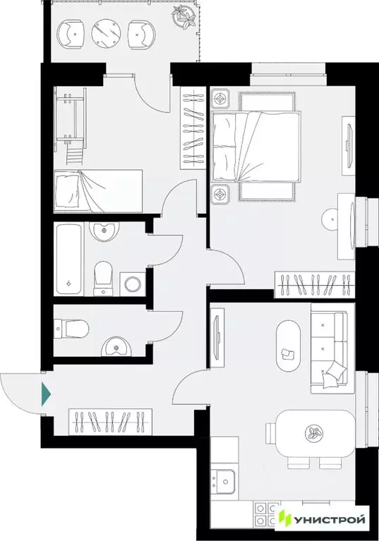 2-к кв. Татарстан, Казань 38-й кв-л,  (59.72 м) - Фото 0