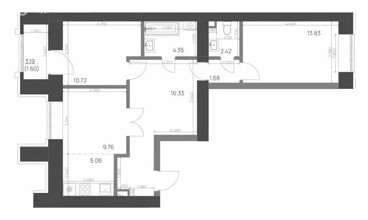 3-комнатная квартира: Нижнекамск, 15-й микрорайон, ЖК Калина (65.75 м) - Фото 0