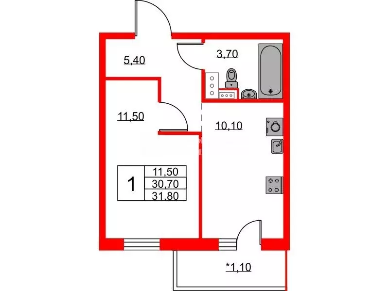 1-комнатная квартира: Новоселье, Петропавловская улица, 13 (31.4 м) - Фото 1