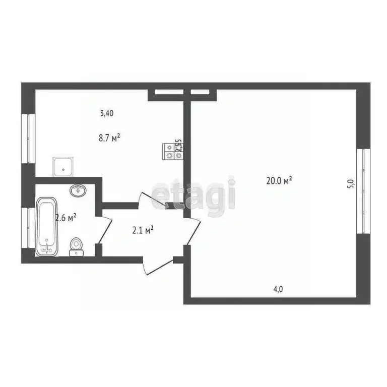 1-к кв. Калининградская область, Калининград Ольховая ул., 11 (33.9 м) - Фото 1