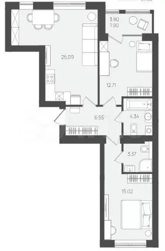 2-к. квартира, 69 м, 4/5 эт. - Фото 1