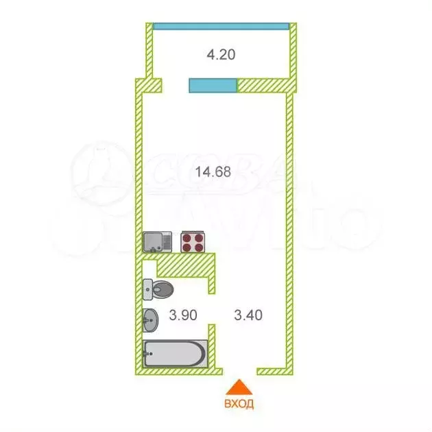 Квартира-студия, 27 м, 13/17 эт. - Фото 0