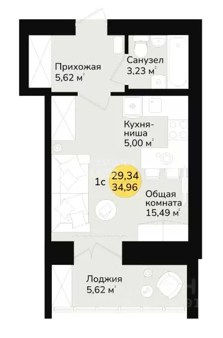 1-к кв. Марий Эл, Медведево городское поселение, Медведево пгт ул. ... - Фото 2