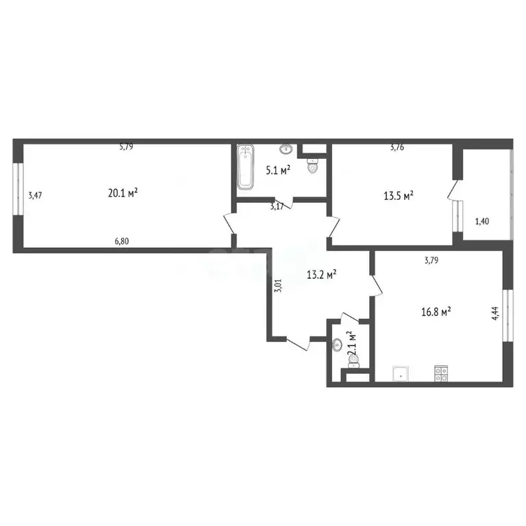 2-к кв. Санкт-Петербург Кременчугская ул., 9К1 (71.0 м) - Фото 2