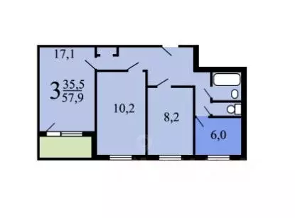 3-к кв. Москва Шипиловская ул., 10 (57.9 м) - Фото 2