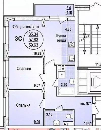 3-к кв. Новосибирская область, Новосибирск ул. Писарева, 44 (60.0 м) - Фото 1