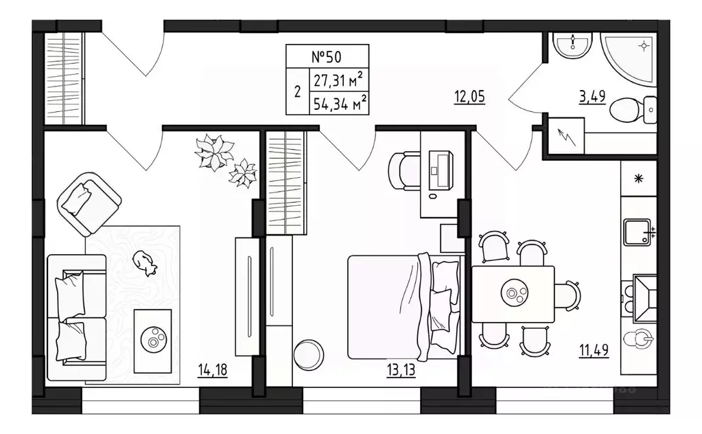 2-к кв. Ленинградская область, Гатчинский муниципальный округ, д. ... - Фото 1