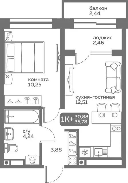 1-комнатная квартира: Тюмень, Заполярная улица, 9 (30.88 м) - Фото 0