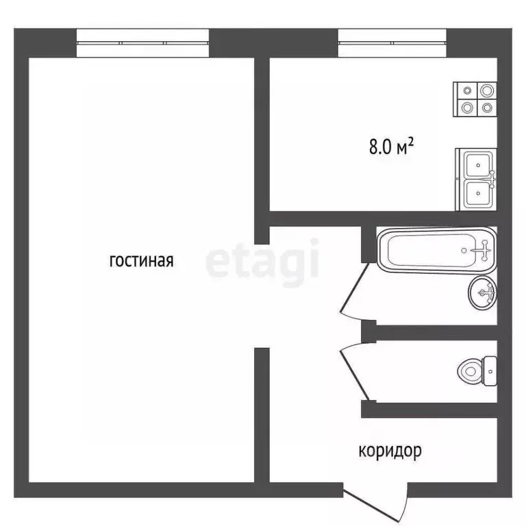 1-к кв. Забайкальский край, Чита ул. Чкалова, 6 (32.7 м) - Фото 2