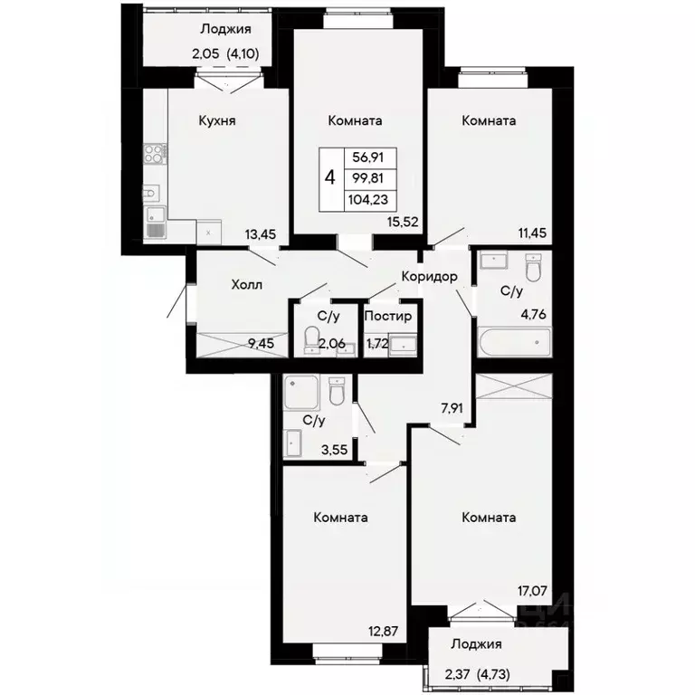 4-к кв. Ростовская область, Ростов-на-Дону Ривьера жилой квартал,  ... - Фото 0
