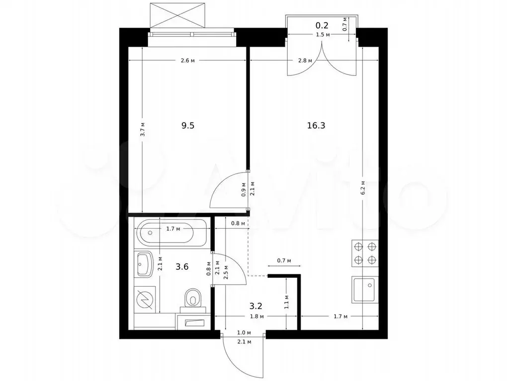 1-к. квартира, 32,8 м, 5/9 эт. - Фото 0