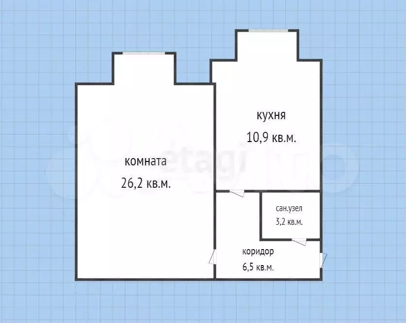 1-к. квартира, 46,8 м, 4/4 эт. - Фото 0