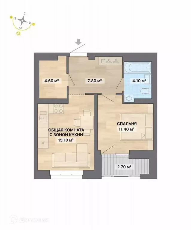 Продаётся 1-к квартира, 45.7 м - Фото 1