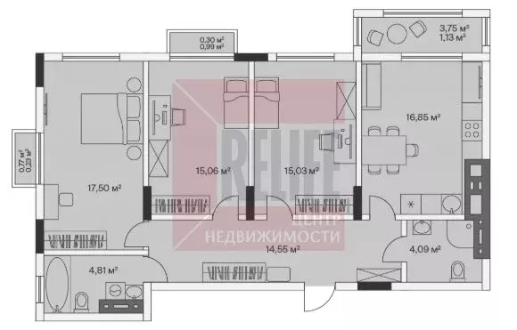 3-комнатная квартира: посёлок Малое Исаково, Первая улица, 1к4 (89.7 ... - Фото 1