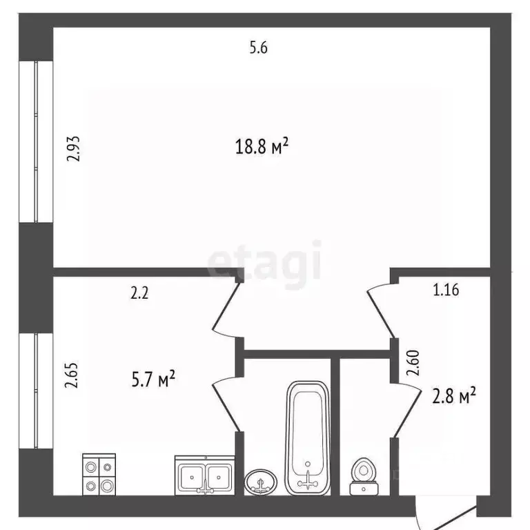1-к кв. Тюменская область, Тюмень ул. Республики, 157 (30.7 м) - Фото 2