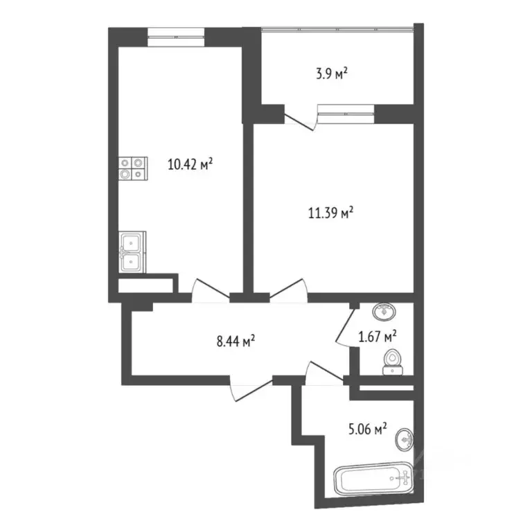 1-к кв. Тюменская область, Тюмень Интернациональная ул., 199к7 (38.88 ... - Фото 2
